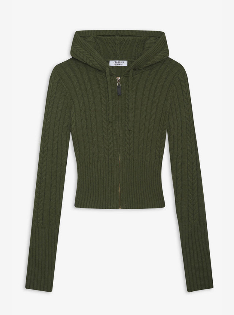 Aimee Cable Cloud Knit Hoodie in Jade Green