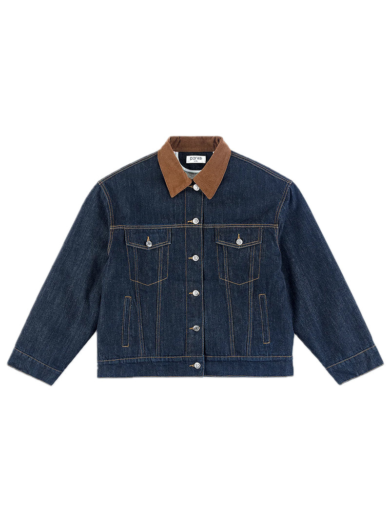 SHERPA LINED JACKET WITH CORD COLLAR IN DK DENIM