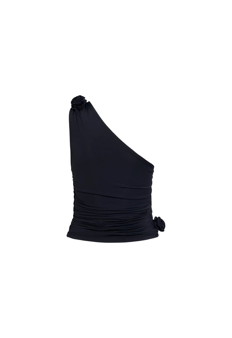 Rendezvous One Shoulder Top in Onyx