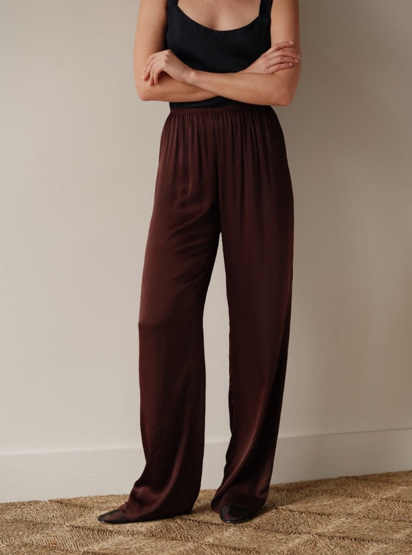 Satiny Simple Pant in Espresso