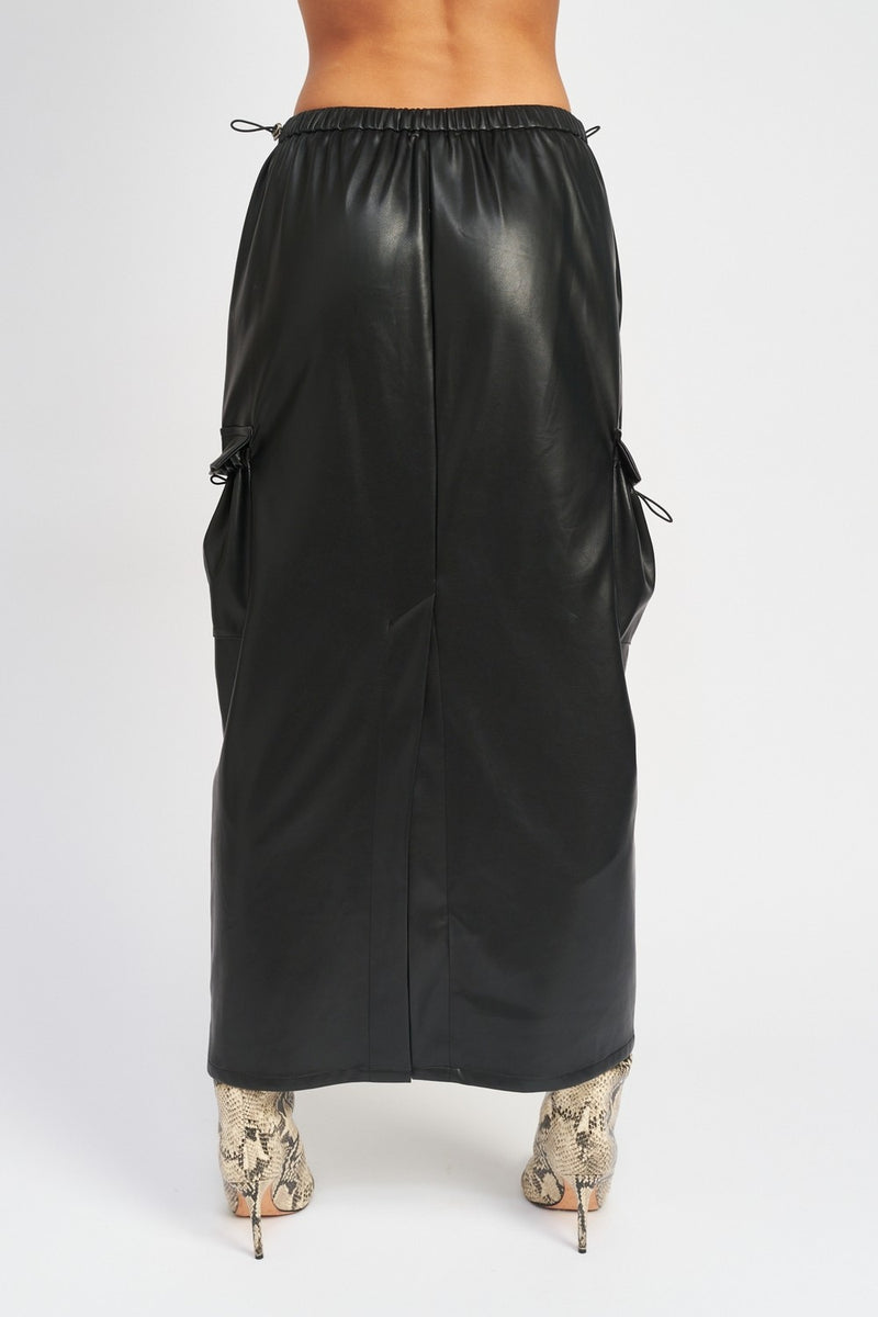 Leather Cargo Midi in Black