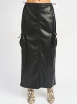 Leather Cargo Midi in Black