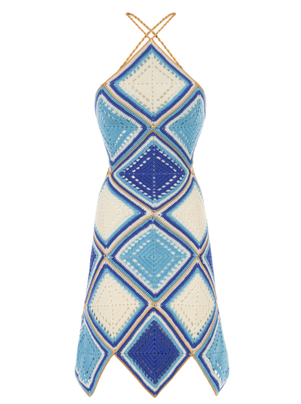 Azure Hand-Crochet Mini Dress in Blue