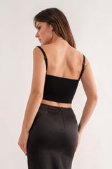 Knit Rib Cut Out Crop in Black