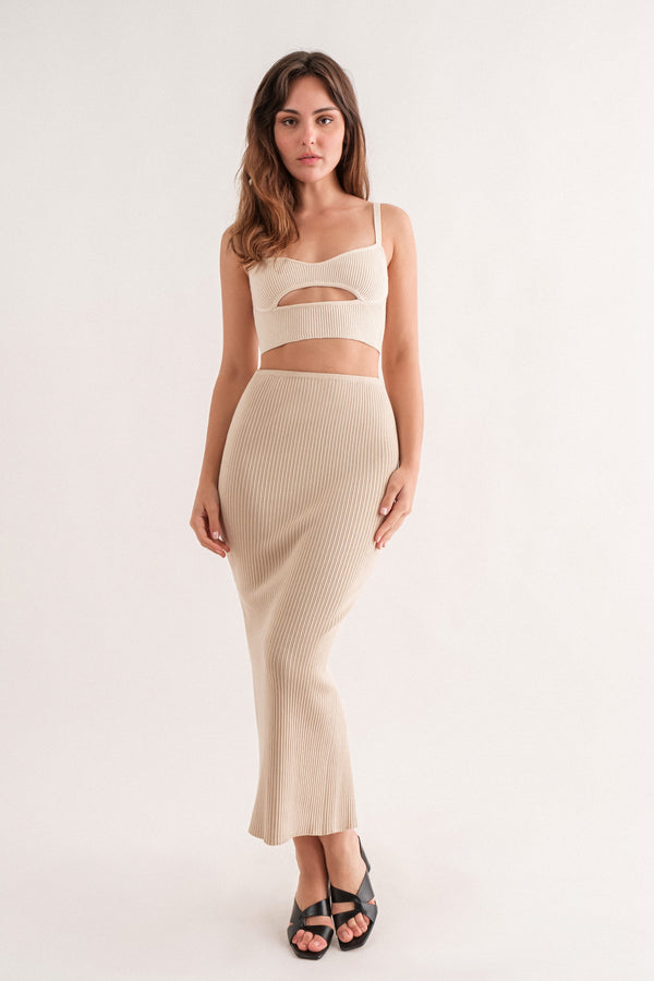 Knit Rib Cut Out Crop in Beige