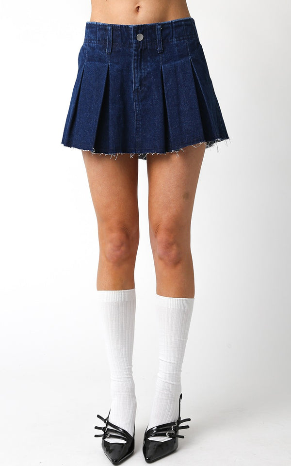 Gretchen Pleat Mini Skirt in Denim1