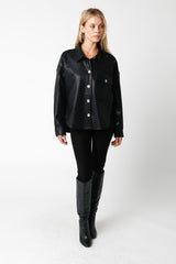 Vegan Leather Button Down in Black