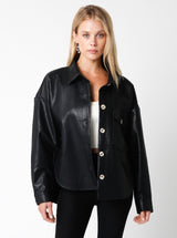 Vegan Leather Button Down in Black