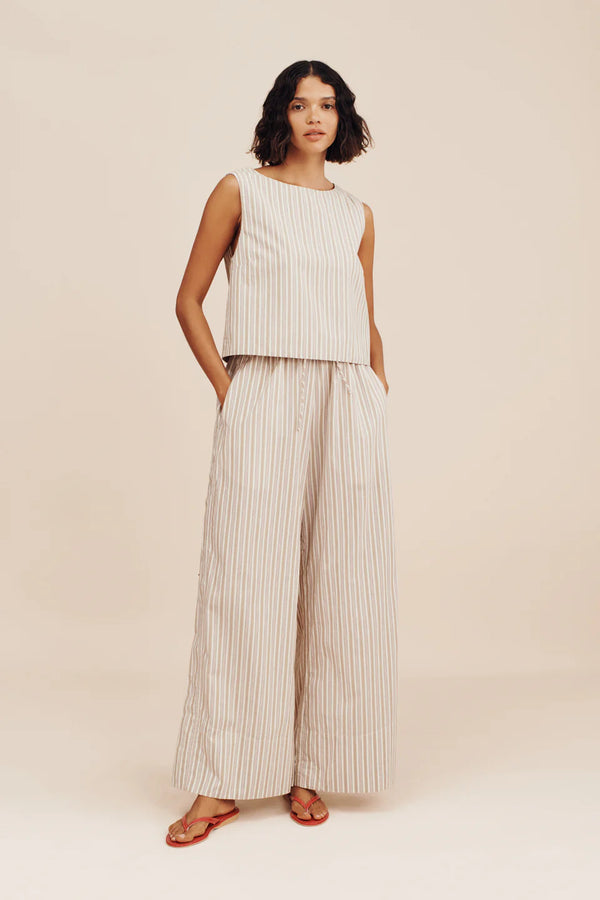 VIVIAN DRAWSTRING PANT IN BEIGE STRIPE