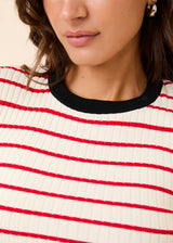 Dora Ribbed Knit Top Apple Red Stripe