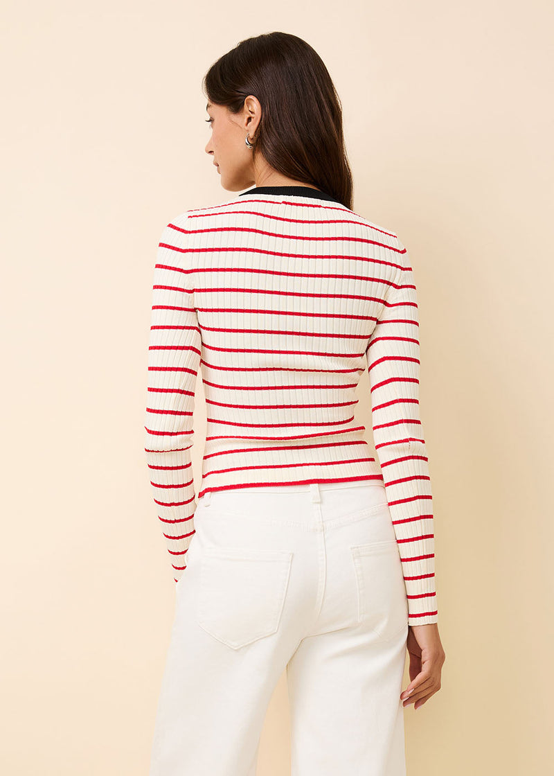 Dora Ribbed Knit Top Apple Red Stripe