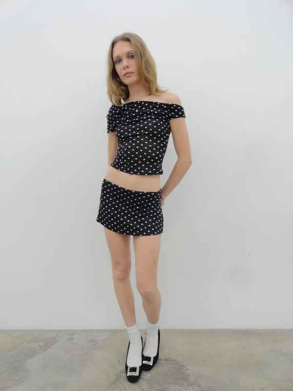 OLYMPIA SKIRT IN BLACK POLKA DOT