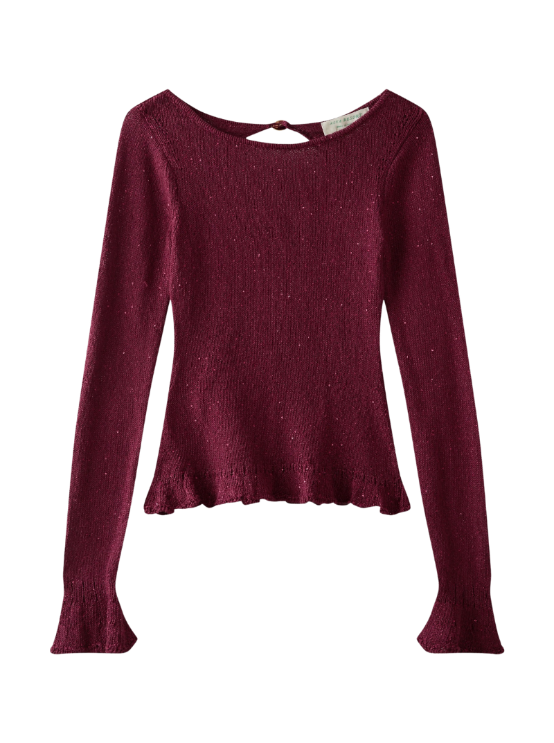 MICHAELA LONGSLEEVE TOP IN PORT SEQUIN