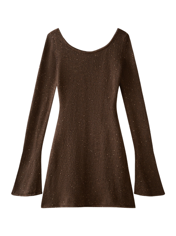MAYA LONGSLEEVE MINI DRESS IN DARK CHOCOLATE SEQUIN
