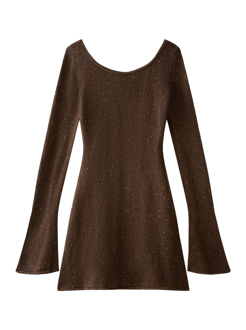 MAYA LONGSLEEVE MINI DRESS IN DARK CHOCOLATE SEQUIN