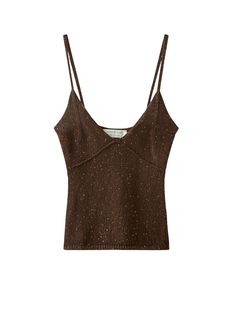CAROLINA CAMISOLE IN DARK CHOCOLATE  SEQUIN