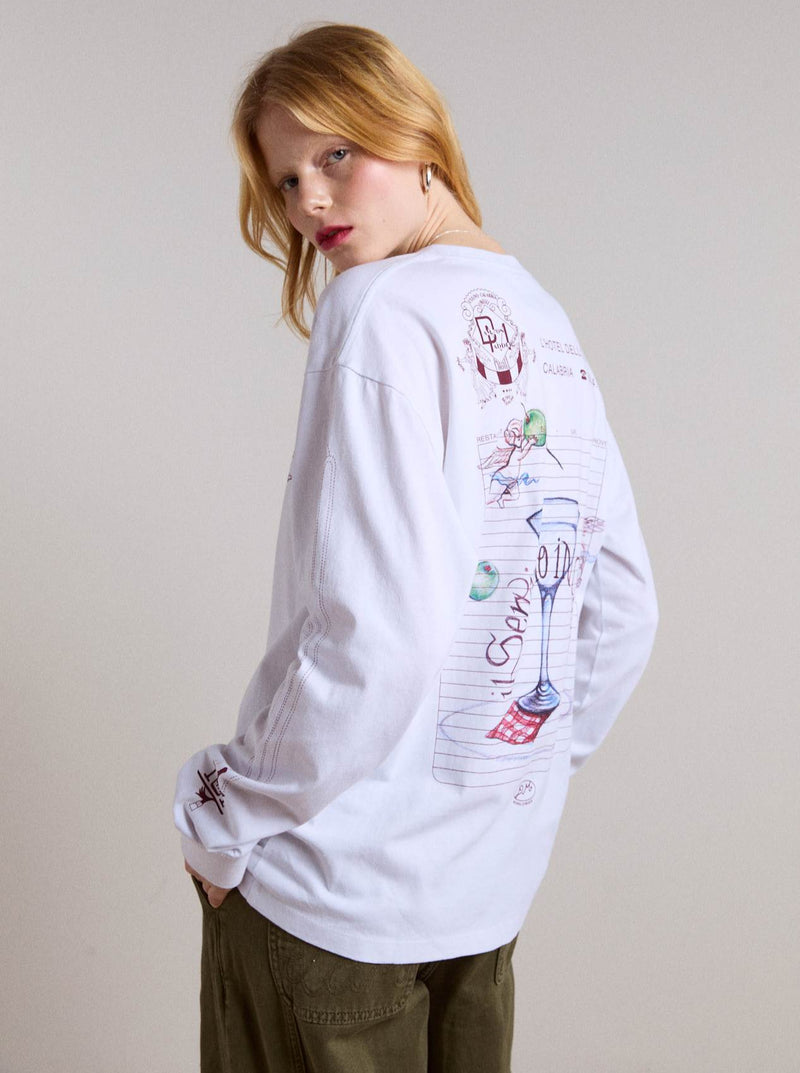OLIVE HOTEL LONG SLEEVE TEE IN WHITE
