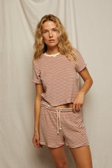 T311-BREE TERRY STRIPE TEE IN POPPY