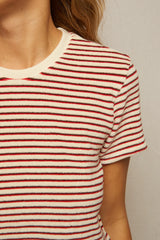 T311-BREE TERRY STRIPE TEE IN POPPY