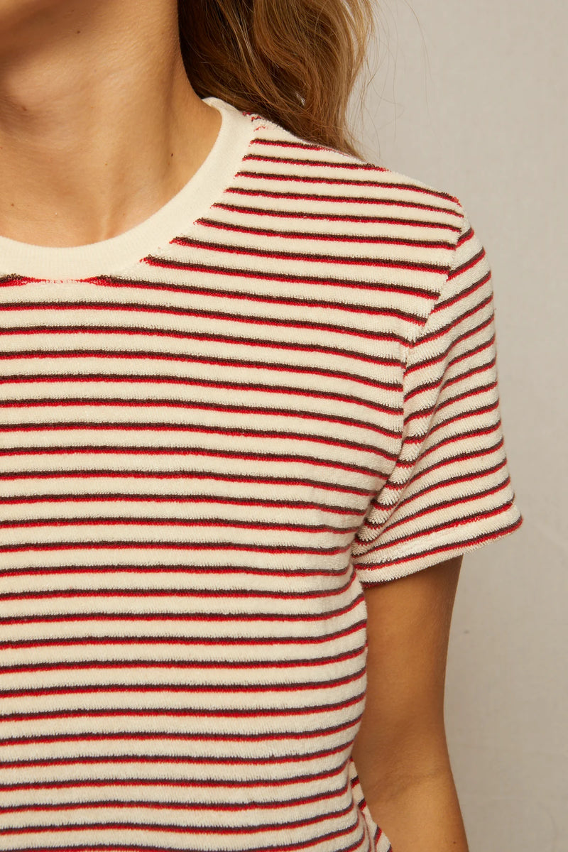T311-BREE TERRY STRIPE TEE IN POPPY