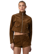 SUEDE CROPPED BLAZER-BLACK COFFEE