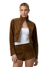 SUEDE CROPPED BLAZER-BLACK COFFEE