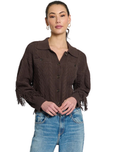 PHOEBE CABLE FRINGE SWEATER CARDIGAN IN CHOCOLATE