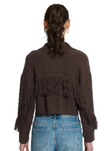 PHOEBE CABLE FRINGE SWEATER CARDIGAN IN CHOCOLATE