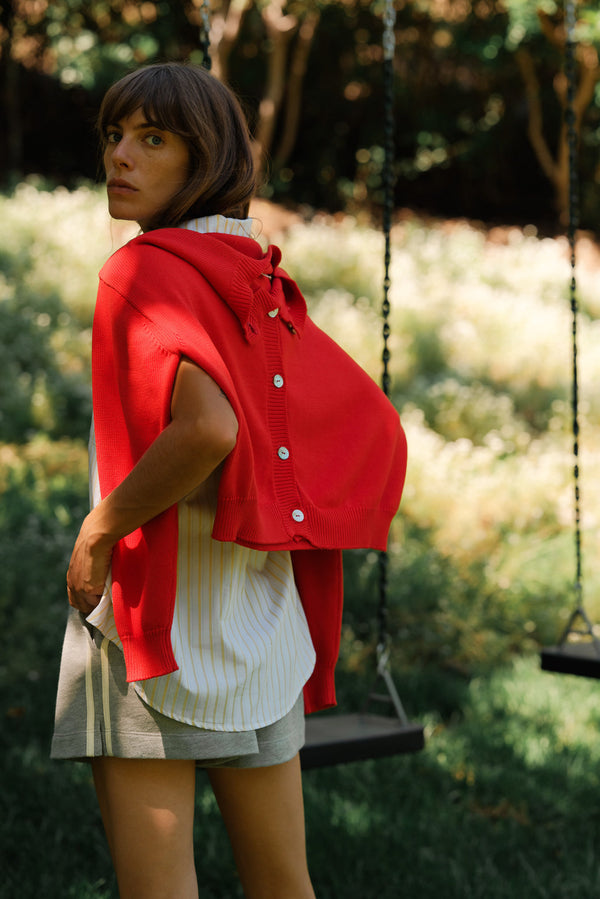 The Cotton Knit Cardigan in Tomato