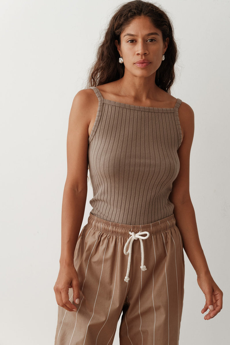 The Sweater Rib Tank in Mushroom