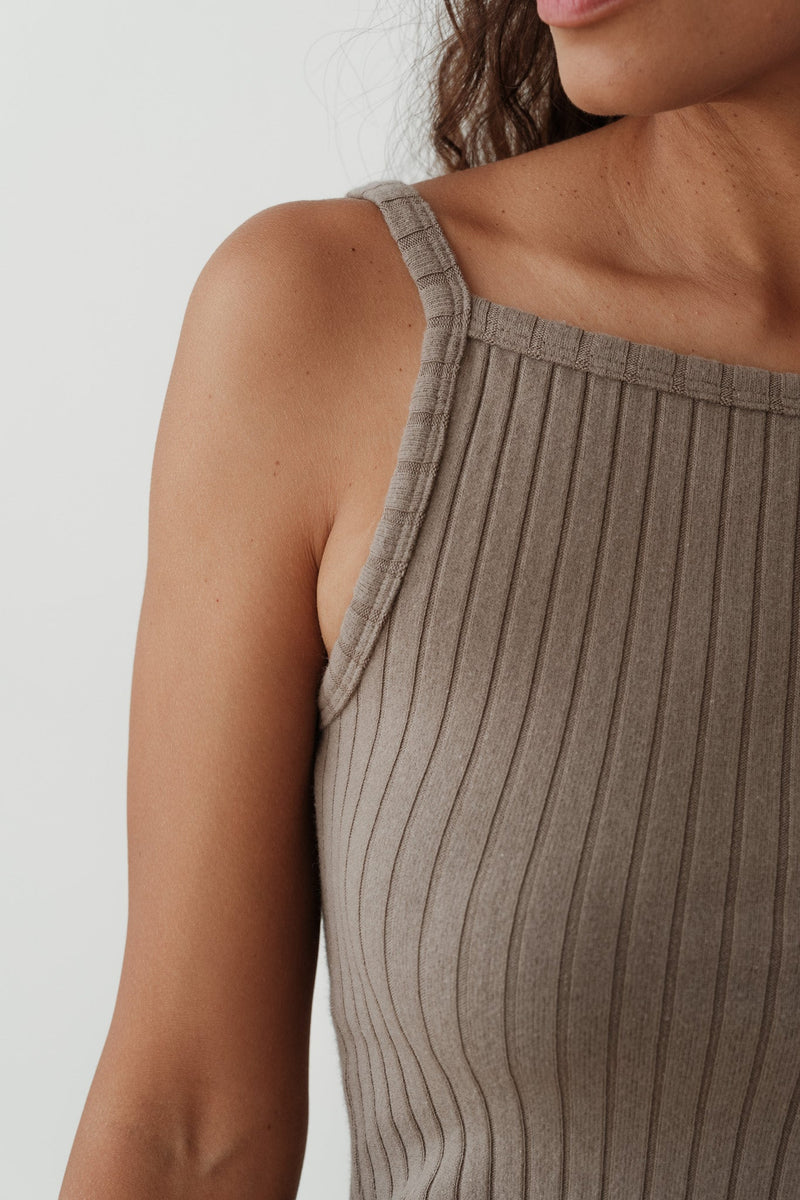 The Sweater Rib Tank in Mushroom