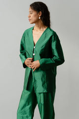 The Taffeta Split Top in Broccolini