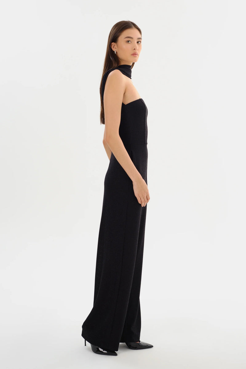 ELORA Lurex Knit Jumpsuit in Black