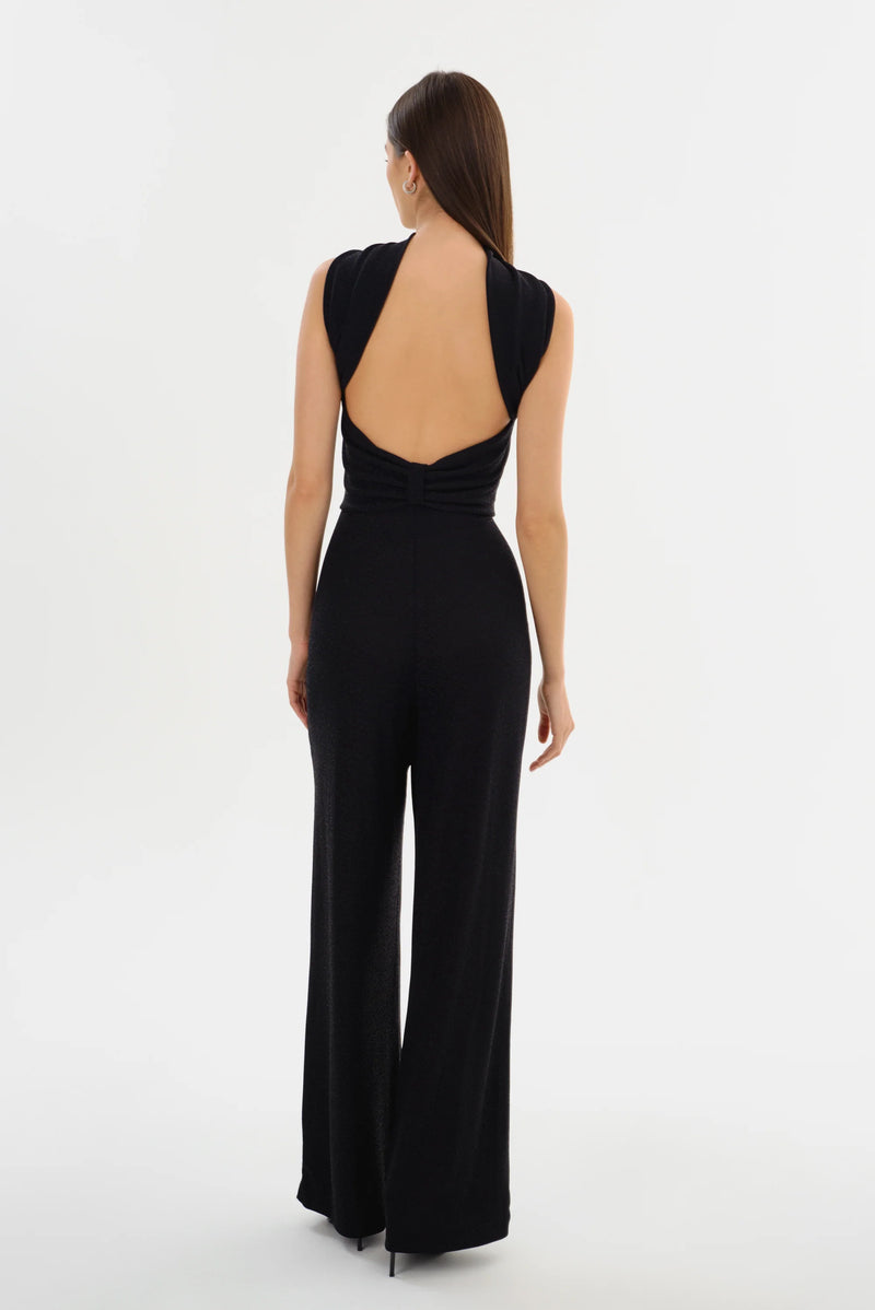 ELORA Lurex Knit Jumpsuit in Black