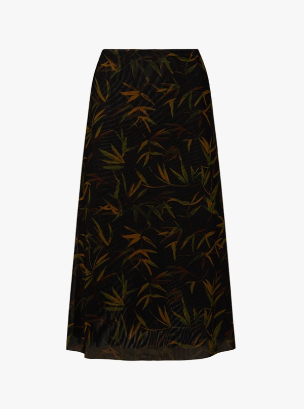 Vintage Leaves Midi Skirt in Black Multi