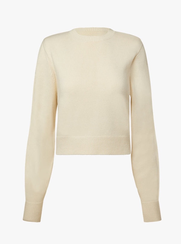 Shoulder Pad Cropped Sweater in Ecru