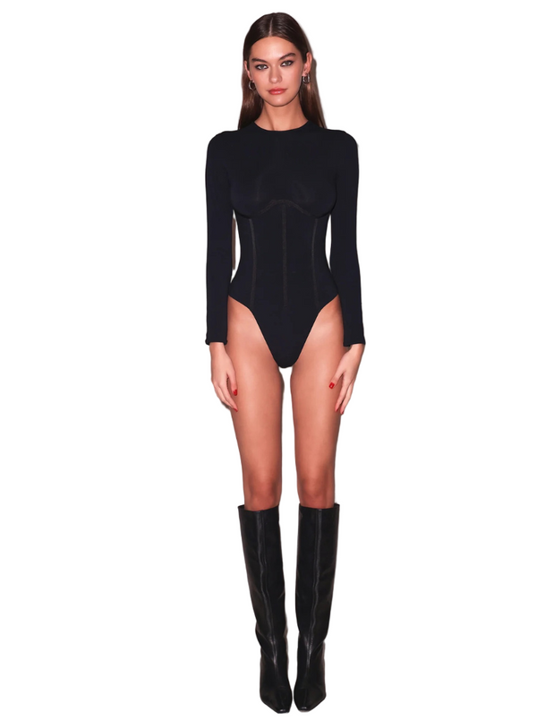 ORGANIC COTTON LONG SLEEVE BODYSUIT IN BLACK