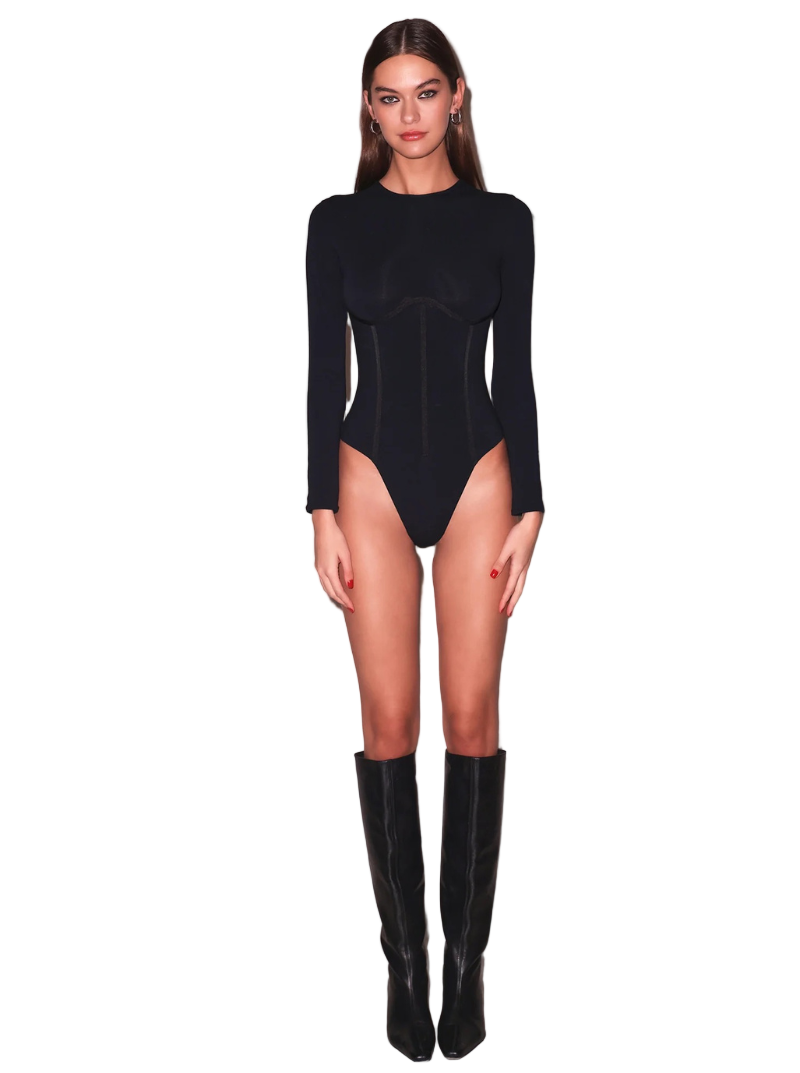 ORGANIC COTTON LONG SLEEVE BODYSUIT IN BLACK