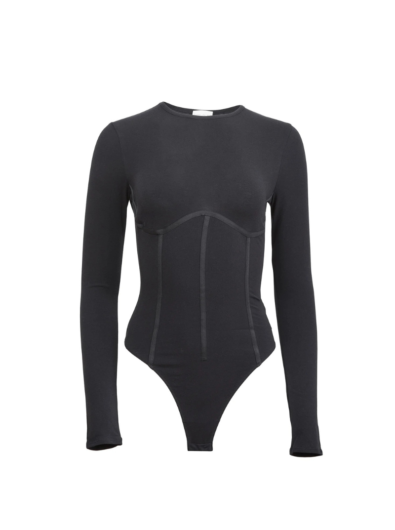 ORGANIC COTTON LONG SLEEVE BODYSUIT IN BLACK