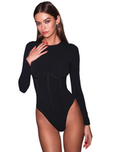 ORGANIC COTTON LONG SLEEVE BODYSUIT IN BLACK