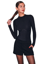 HOUR GLASS RIB MOCK NECK BODYSUIT IN BLACK