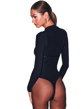 HOUR GLASS RIB MOCK NECK BODYSUIT IN BLACK