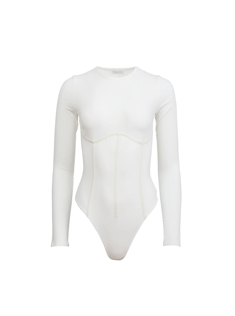 ORGANIC COTTON LONG SLEEVE BODYSUIT IN IVORY