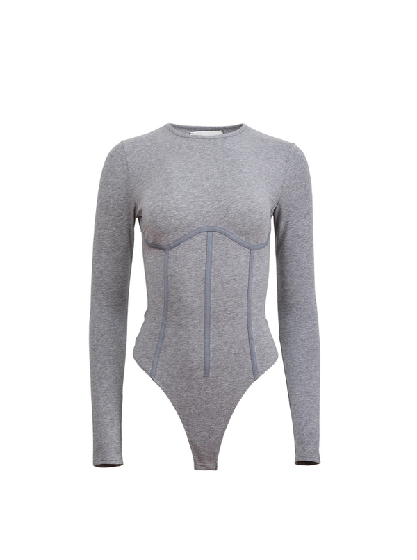 ORGANIC COTTON LONG SLEEVE BODYSUIT IN HEATHER GREY