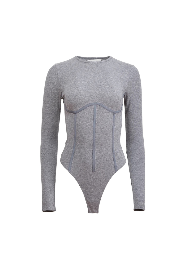 ORGANIC COTTON LONG SLEEVE BODYSUIT IN HEATHER GREY