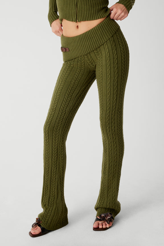 Fleur Cable Cloud Knit Pant in Jade Green
