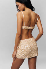 ARI GATHERED SEQUIN SKIRT IN IVORY