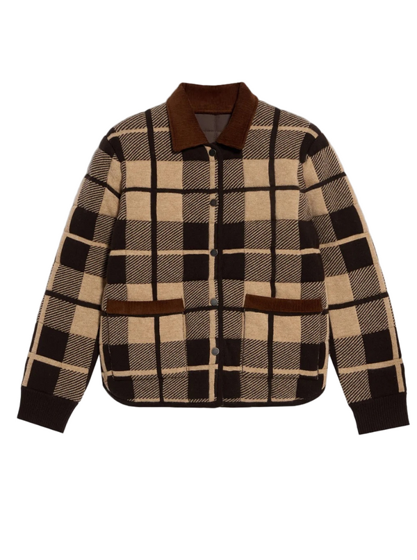 QUILTED PLAID  LINER JACKET IN BURNT COCOA