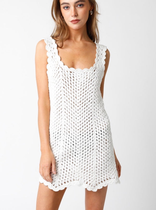 Hand Crochet Mini Dress in White