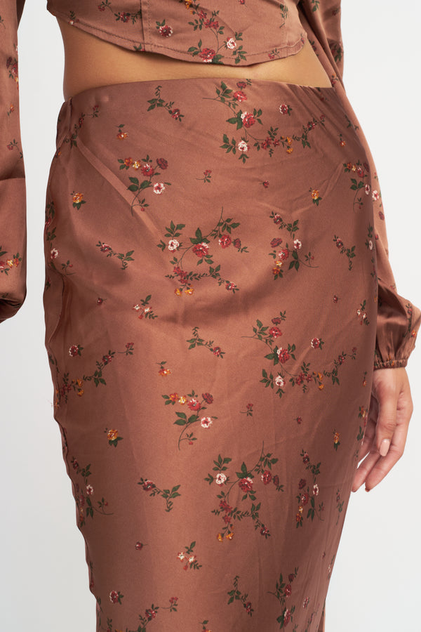 Floral Slip Skirt in Brown